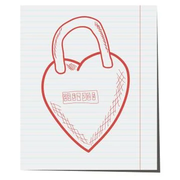 The lock ID in the shape of a heart ,a hand-drawn Stock Illustration