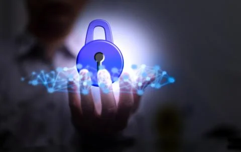 Lock on internet connection on hand hold Stock Photos