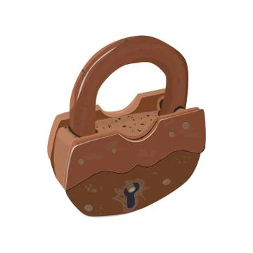 Lock isolated on white background. Old closed metal padlock. Stock Illustration