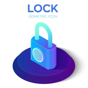 Lock Isometric Icon. 3D Isometric Lock Sign with Fingerprint. Created For Mob Stock Illustration