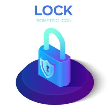 Lock Isometric Icon. 3D Isometric Lock Sign. Created For Mobile, Web, Decor,  Stock Illustration