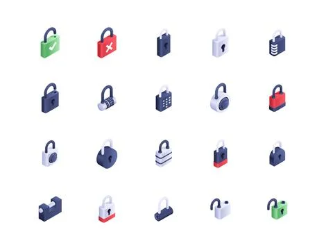 Lock isometric icons vector set 스톡 일러스트