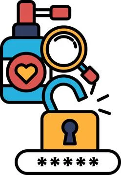 A lock with a key and a bottle of lotion with a heart on it Stock Illustration