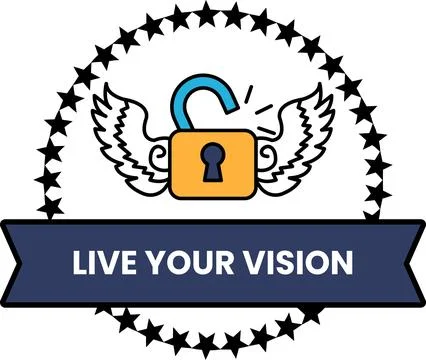 A lock with a key and a star with the words "Live Your Vision" written below  Stock Illustration