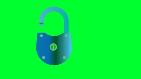 Lock key green screen animation. Open lock with a key and Unlocking closed lo Stock Footage 201641399