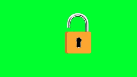 Lock key green screen animation. Open lock with a key and Unlocking closed lo Stock Footage 201641498