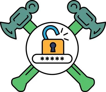 A lock with a key is shown with a hammer and an anvil Stock Illustration