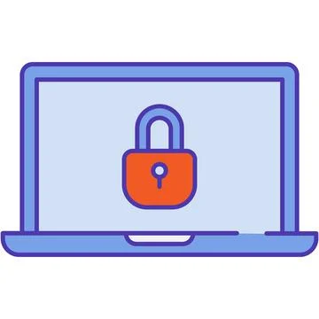 Lock on laptop screen vector safe computer icon Stock Illustration