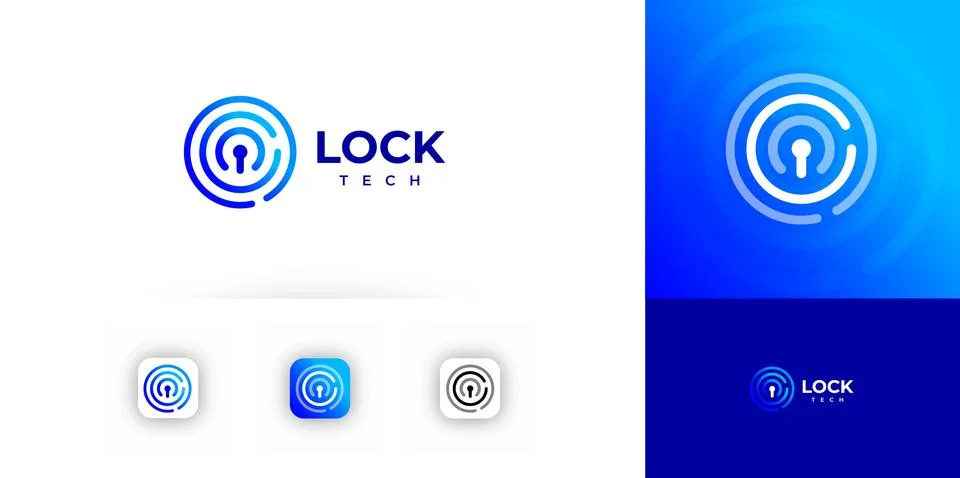 Lock Logo Icon Cyber Security Data Information Technology, Key Fingerprint Stockillustratie