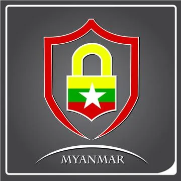 Lock logo made from the flag of Myanmar Stock Illustration