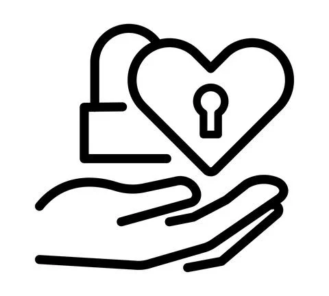 Lock of love in hands icon. Flat heart pictogram for web. Line stroke. Simple Stock Illustration