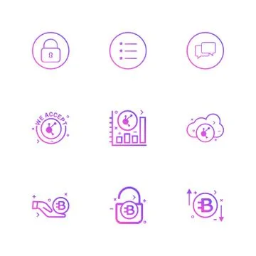 Lock , menu , message , we accept , graph , rate , cloud , unlock , 9 eps ico Stock Illustration