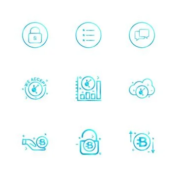 Lock , menu , message , we accept , graph , rate , cloud , unlock , 9 eps ico Stock Illustration