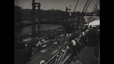 A Lock Mule Pulls a Ship Stock Footage 89705523