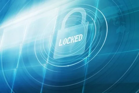 A lock on multiple digital screen digital technology password protected concept 스톡 일러스트