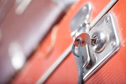 Lock of an old brown suitcase Foto stock
