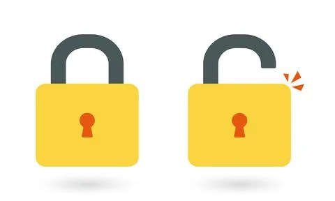 Lock open and lock closed vector icons isolated on white background, yellow Stock Illustration