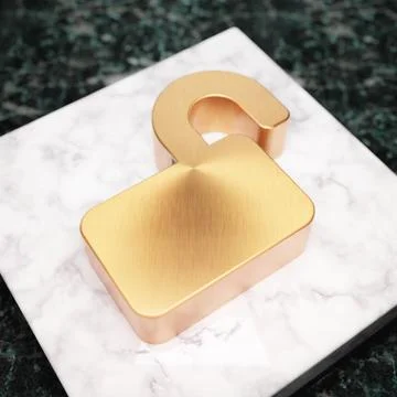 Lock Open icon. Bronze Lock Open symbol on white marble podium. Illustration