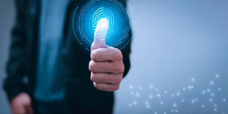 Lock or unlock, security system, security scan fingerprint Stock Photos