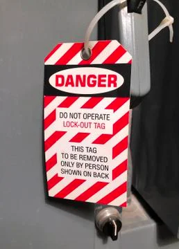 Lock Out tag on an electirical panel Stock Photos