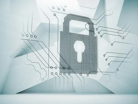 Lock over abstract blue background Illustrazione stock