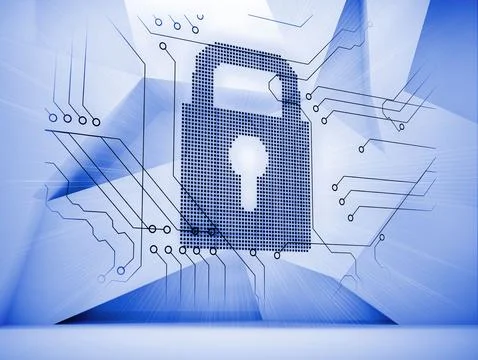 Lock over abstract blue background Illustrazione stock