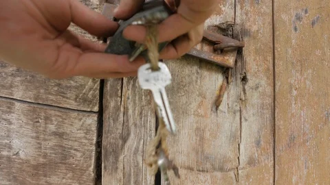 The lock padlock on the doors of the barn. Stock Footage 107902030