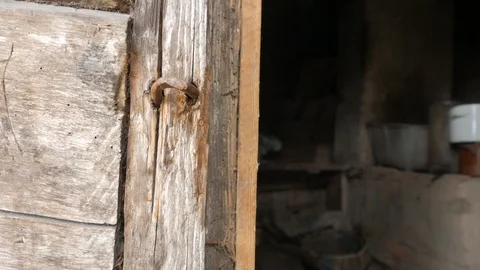 The lock padlock on the doors of the barn. Stock Footage 107902568