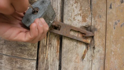 The lock padlock on the doors of the barn. Stock Footage 107903678