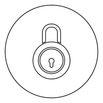 Lock Padlock icon in circle round outline black color vector illustration fla Stock Illustration