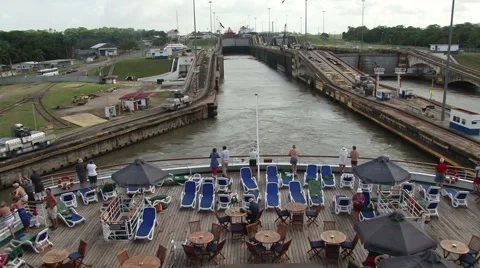 Lock on the Panama Canal Stock Footage 4886428