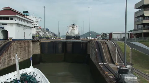 Lock on the Panama Canal Stock Footage 4886848