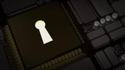 The Lock on pcb Board for technology security concept 3d rendering. Stock Illustration