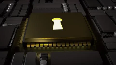 The Lock on pcb Board for technology security concept 3d rendering. Stockillustratie