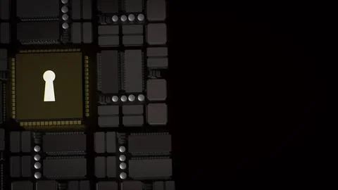 The Lock on pcb Board for technology security concept 3d rendering. Stock Photos