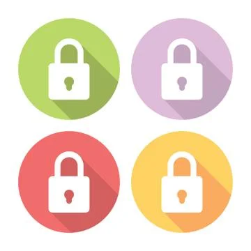 Lock Protection Symbol Flat Style Icons Set Stock Illustration