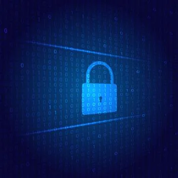 The lock protects the cyber network on a digital background. Stock Illustration