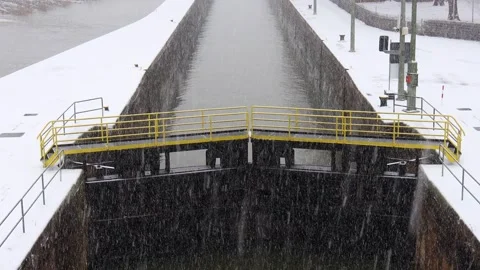Lock on a river in winter 4k 25fps video Stock Footage 262590725
