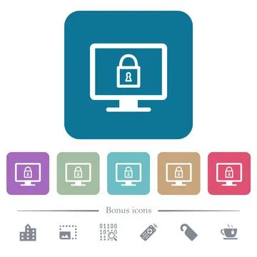 Lock screen flat icons on color rounded square backgrounds 스톡 일러스트