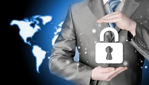Lock security businessman protect concept 스톡 일러스트
