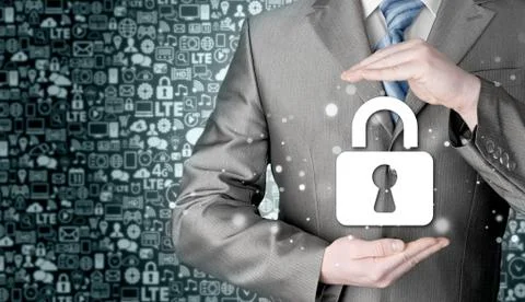 Lock security businessman protect concept 库存插图