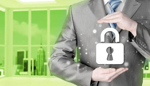 Lock security businessman protect concept Illustrazione stock