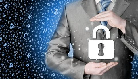 Lock security businessman protect concept 스톡 일러스트