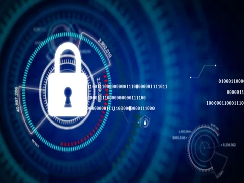 Lock security concept on HUD and cyber futuristic background Stock Footage 80892173