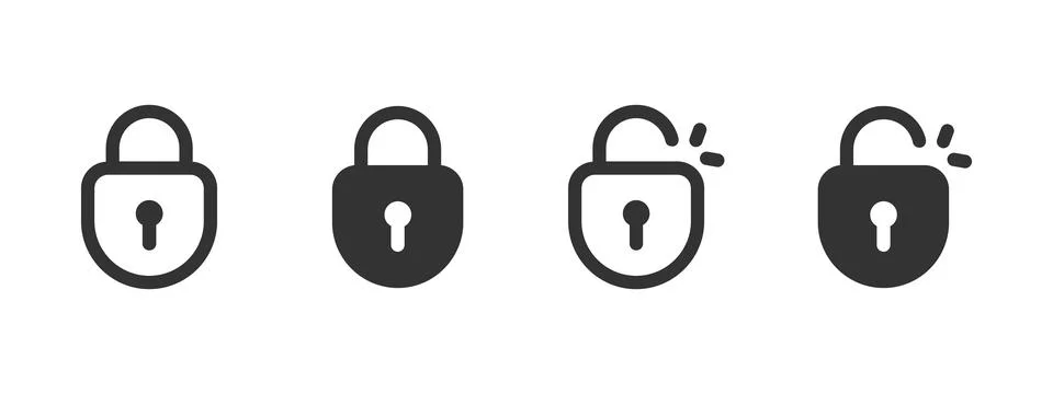 Lock security icon. Closed and open padlock with privacy protection vector .. Stock Illustration