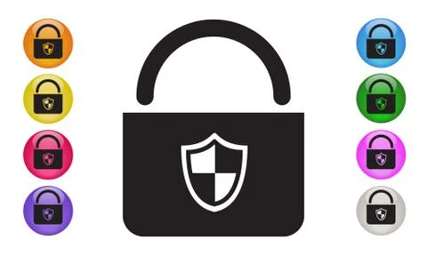 LOCK Security Shield Protection icon. Firewall, cyber security concepts. Vect Stock Illustration