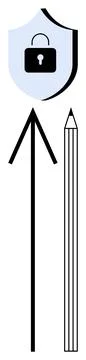 Lock on Shield Beside Upward Arrow and Pencil Representing Security and Growt 스톡 일러스트