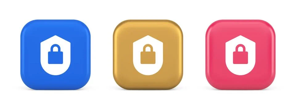 Lock shield security button privacy blocked password service web app 3d reali Illustrazione stock