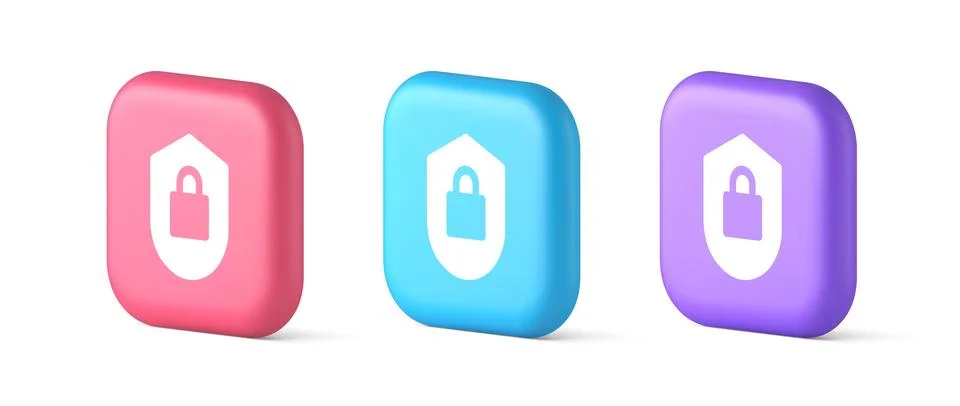 Lock shield security button privacy blocked password service web app 3d reali Stock Illustration