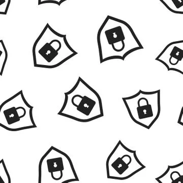 Lock with shield security seamless pattern background. Business concept vecto Stock Illustration